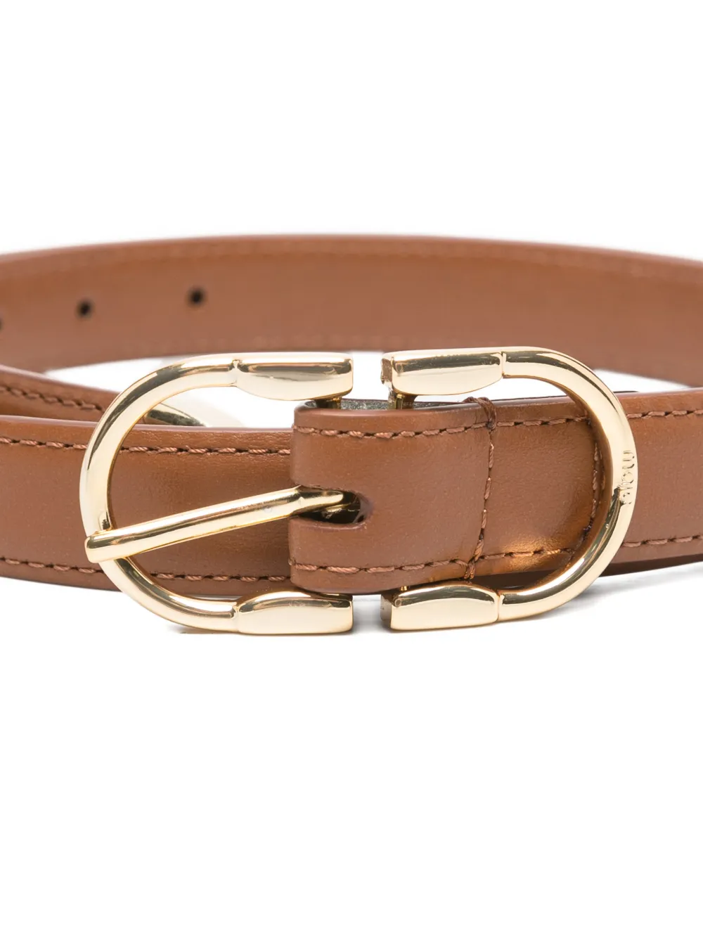 Gold-Tone Buckle Leather Belt