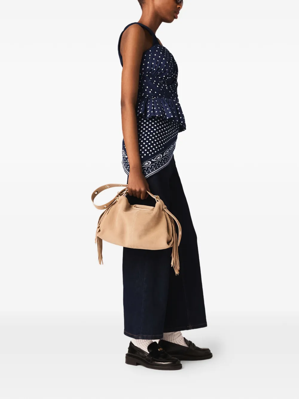  Maje Polka-dot Strapless Blouse - Blue 