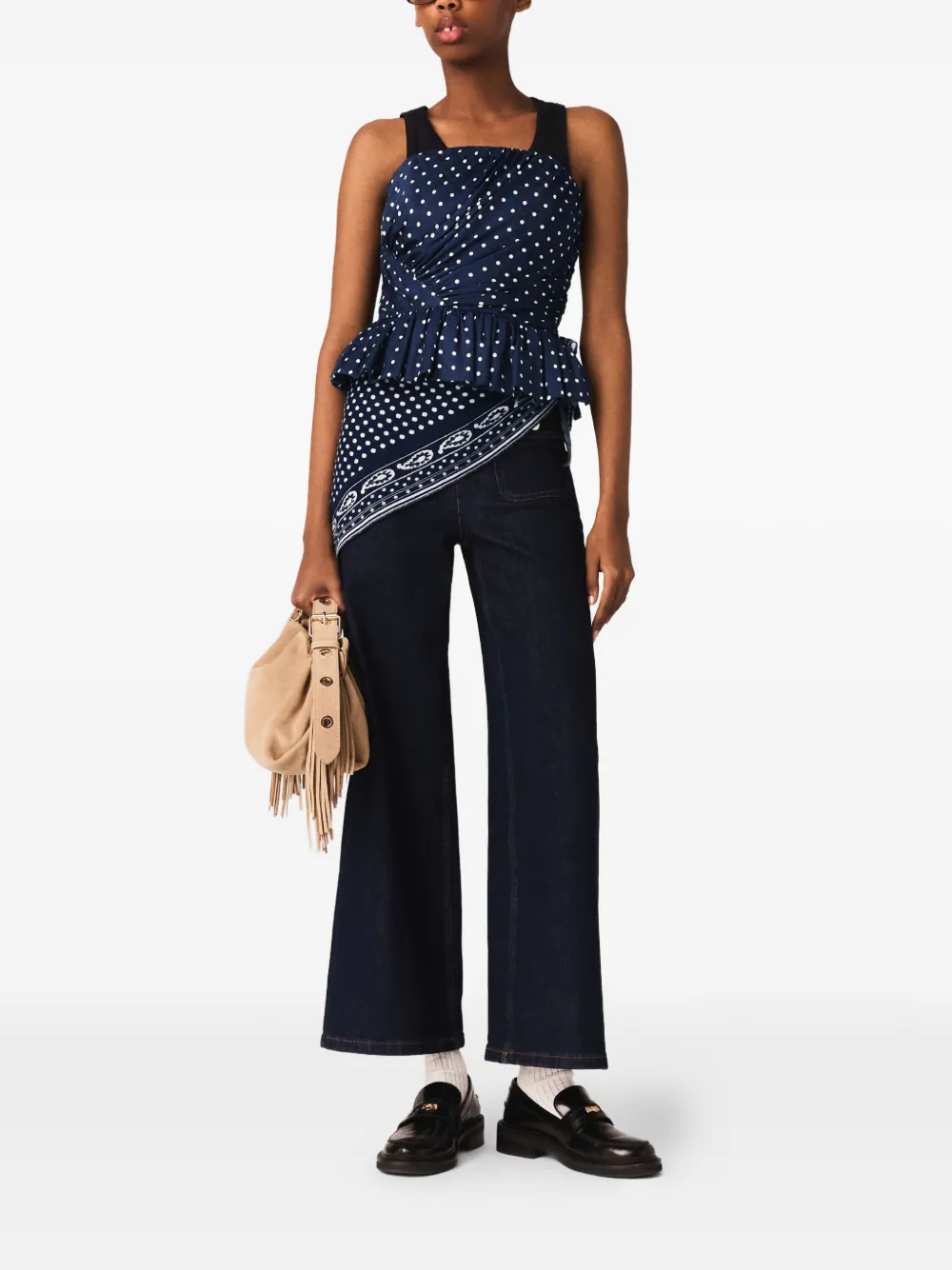 Maje Polka-dot Strapless Blouse - Blue 