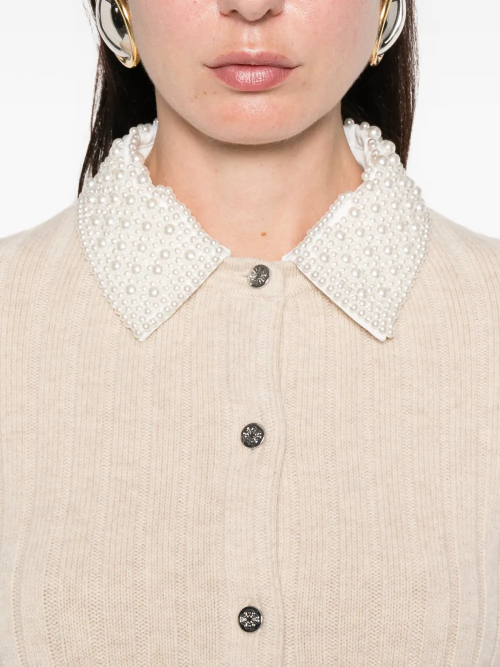 Maje Vest met afneembare kralenkraag Beige