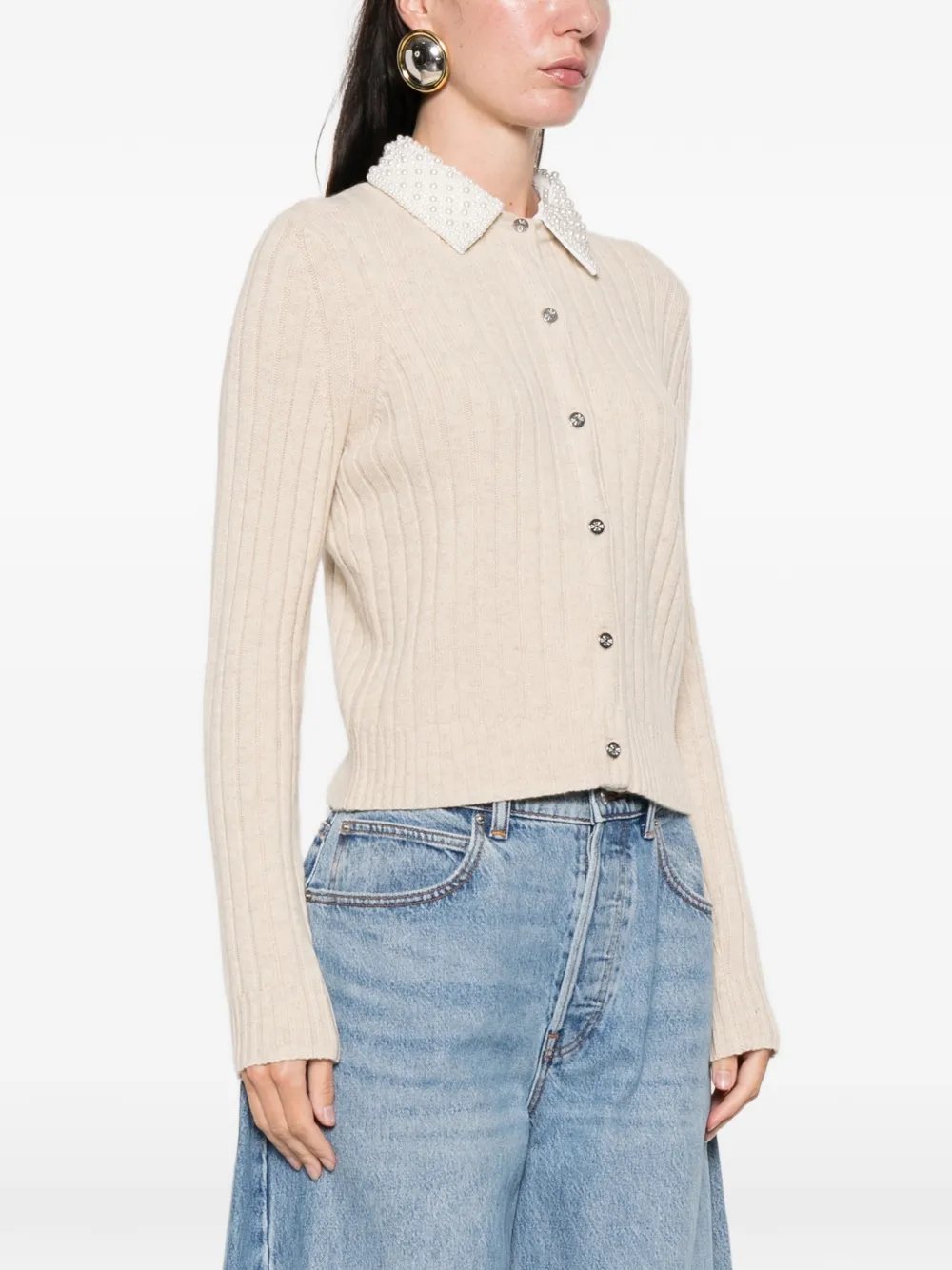  Maje Beaded-collar Cardigan - Neutrals 