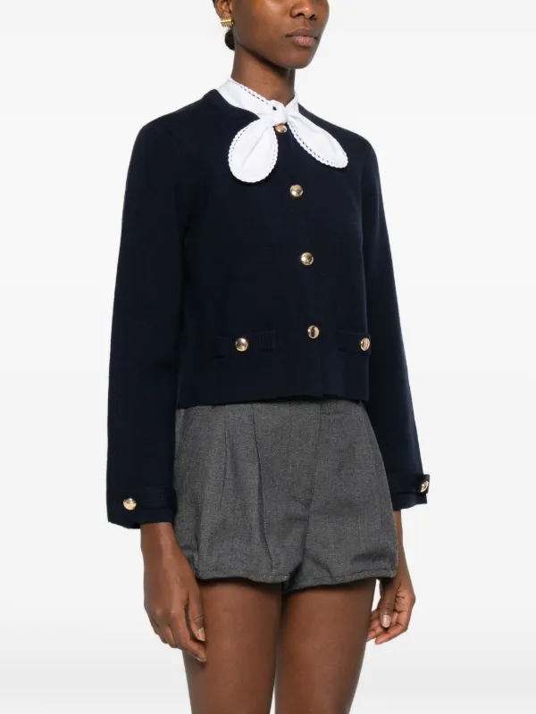 Maje Cardigan With Embroidered Collar | Blue | FARFETCH RO