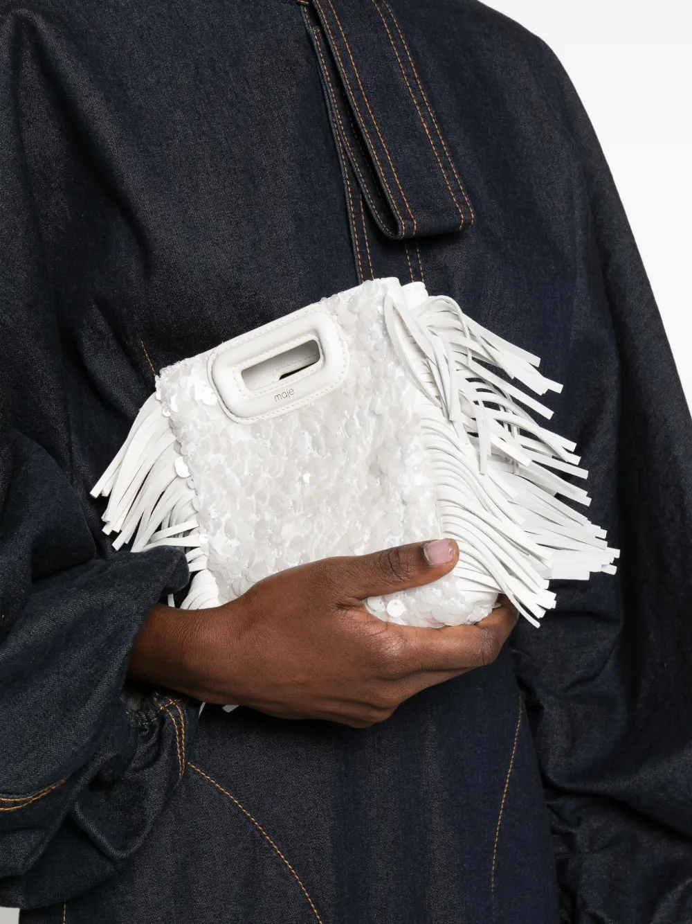  Maje Fringe Sequin Mini Bag - White 
