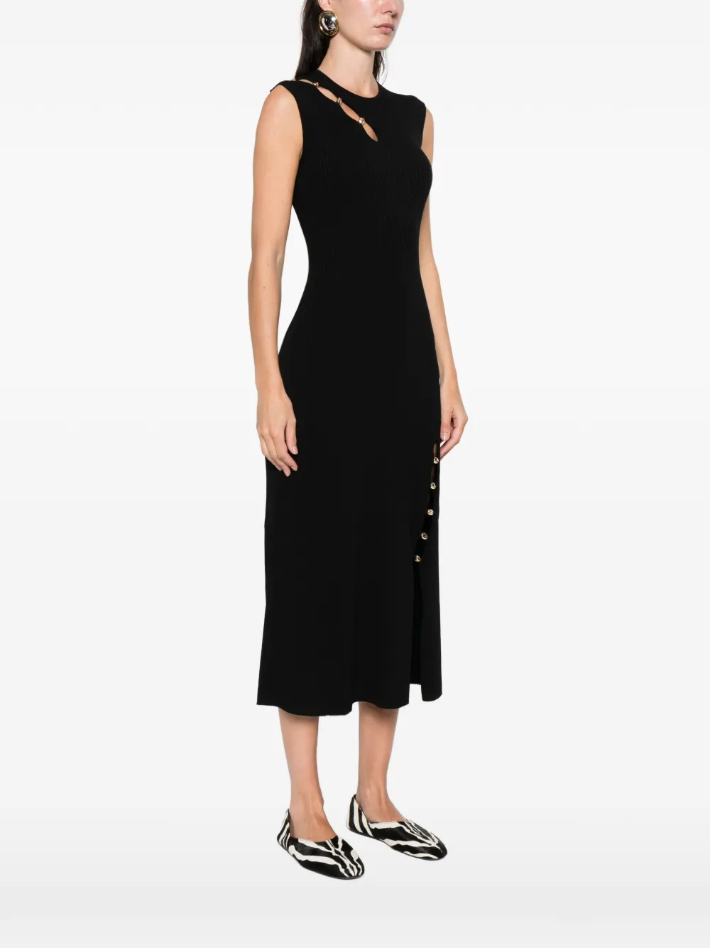  Maje Cut-out Buttoned-knitted Midi Dress - Black 
