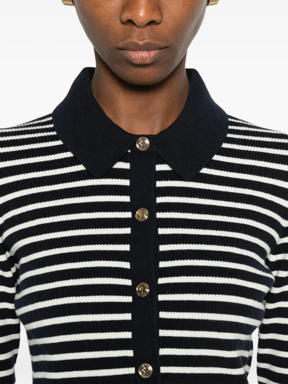 Maje Gestreept vest met knoop Blauw