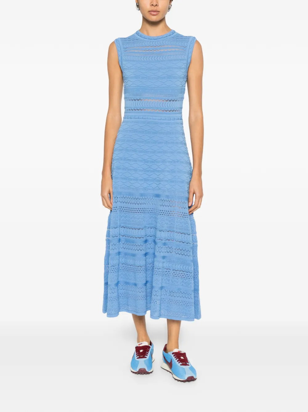  Maje Openwork Knitted Dress - Blue 