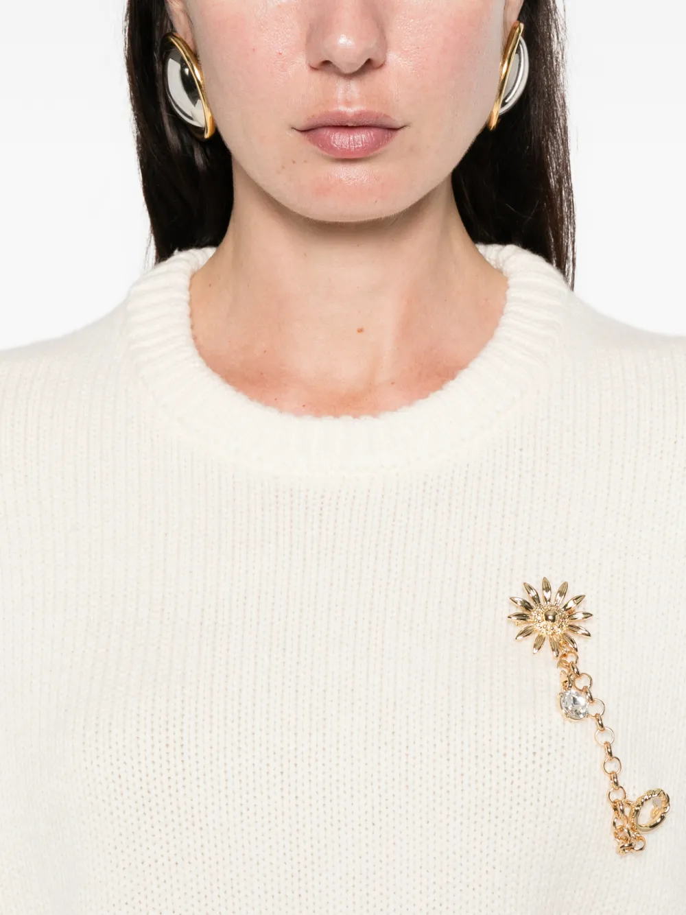 Maje Trui met broche met bloemen Beige