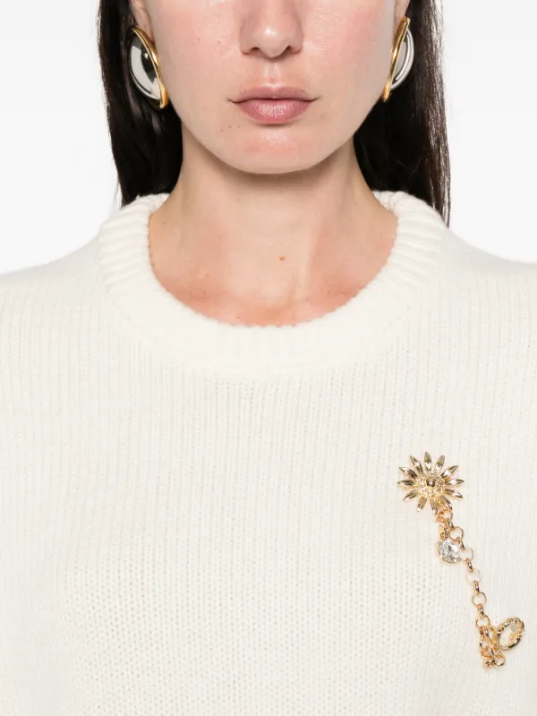 Maje Jumper With Floral Brooch | Neutrals | FARFETCH