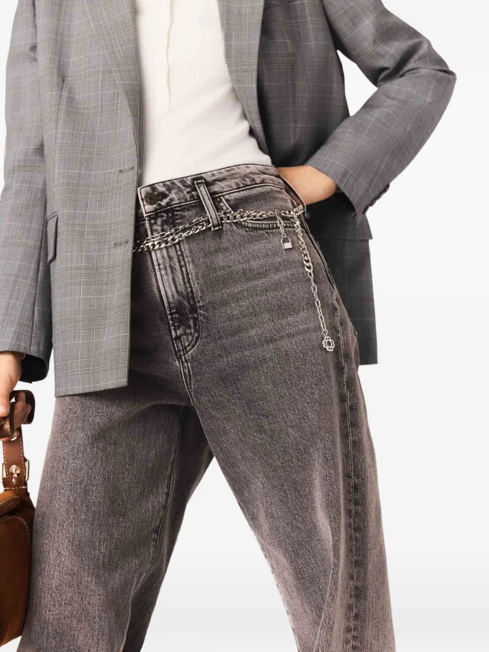 Maje Jeans met wijde pijpen en kettingriem Grijs
