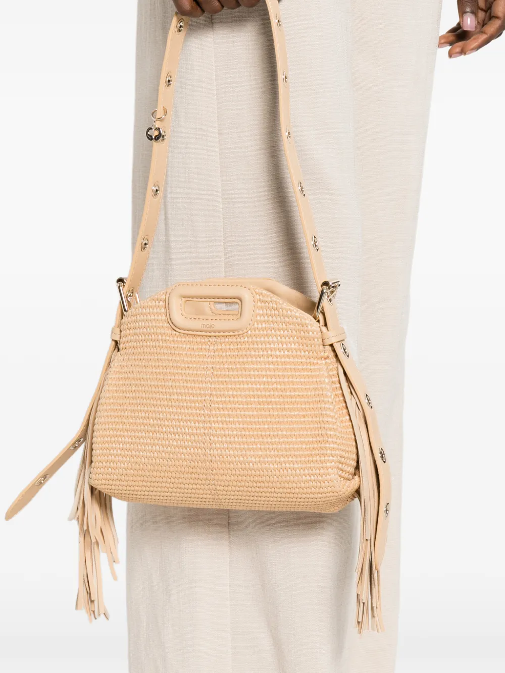 Maje Miss M mini-tas met raffia-effect Beige