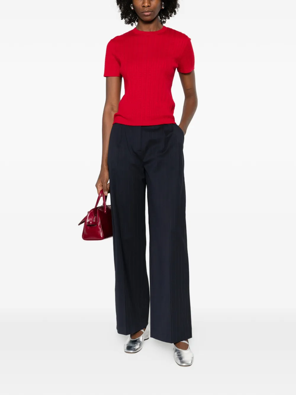  Maje Cable-knit Crew-neck Top - Red 