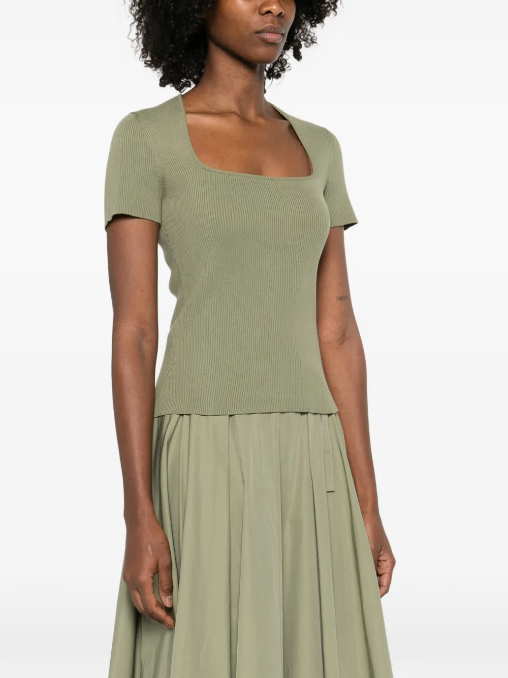  Maje Square Neck Ribbed T-shirt - Green 