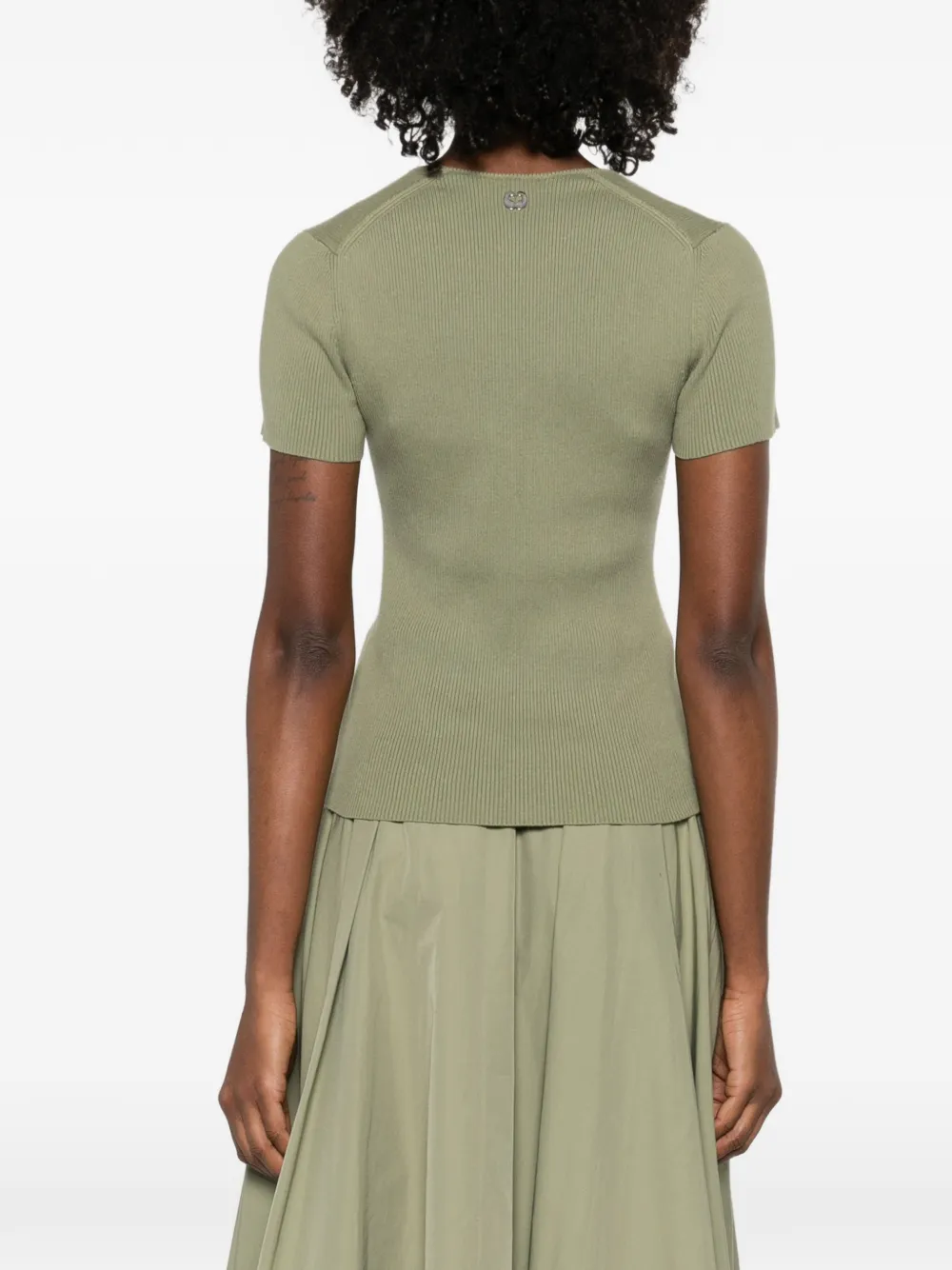 Maje Geribbeld T-shirt met vierkante hals Groen
