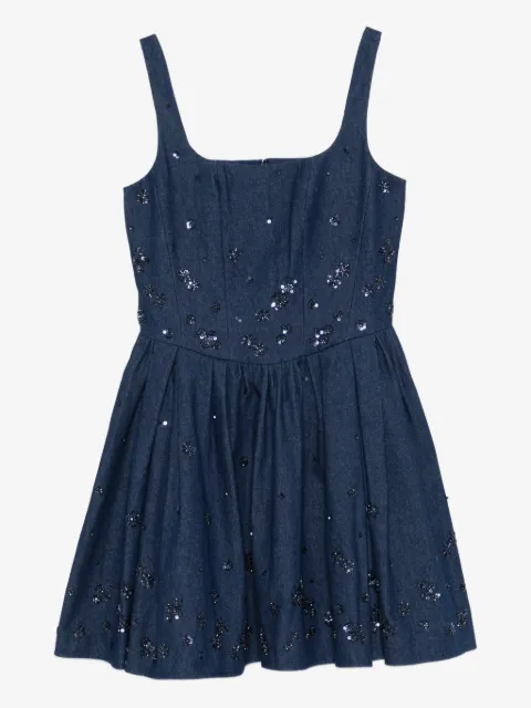 Maje flared embroidered denim dress
