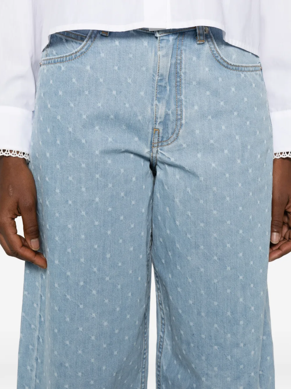 Maje Katoenen jeans met wijde pijpen en print Blauw