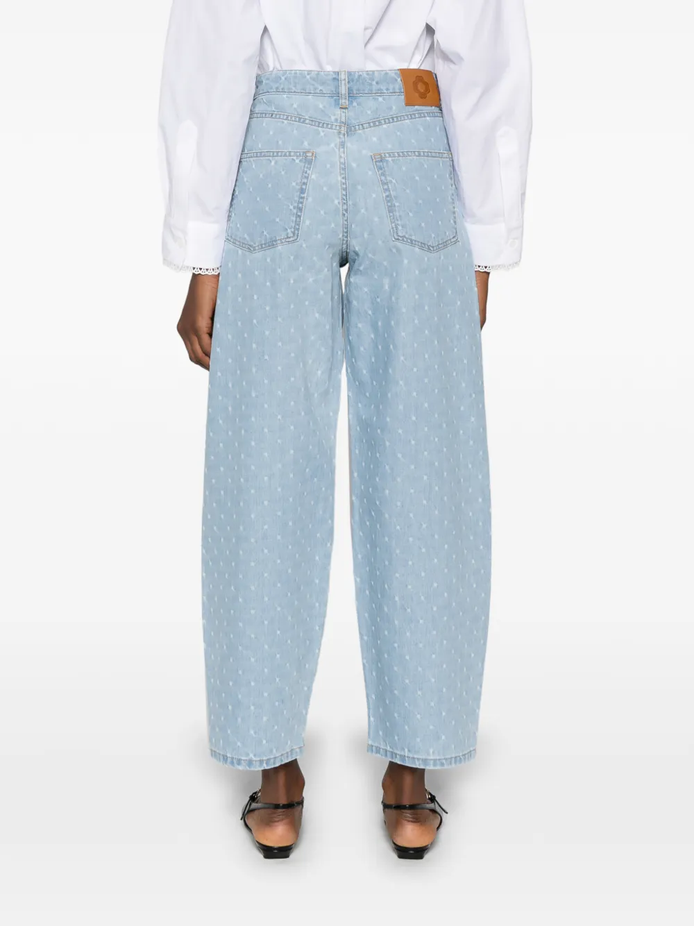 Maje Katoenen jeans met wijde pijpen en print Blauw