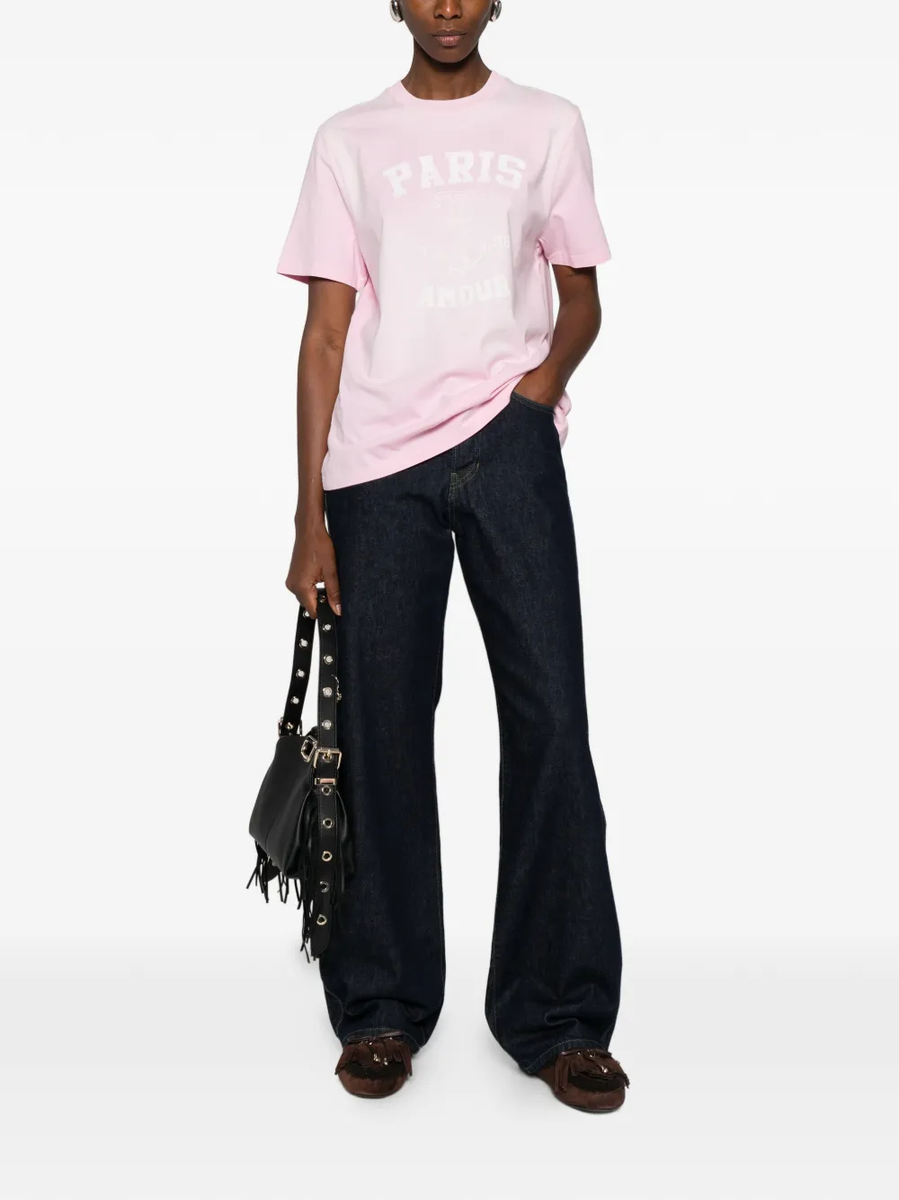 Maje Katoenen T-shirt met borduurwerk - Roze