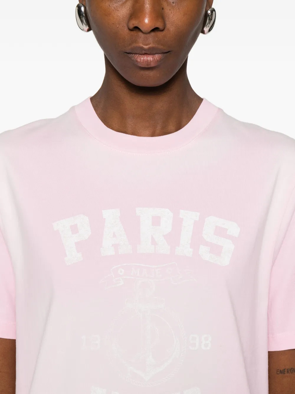 Maje Katoenen T-shirt met borduurwerk Roze