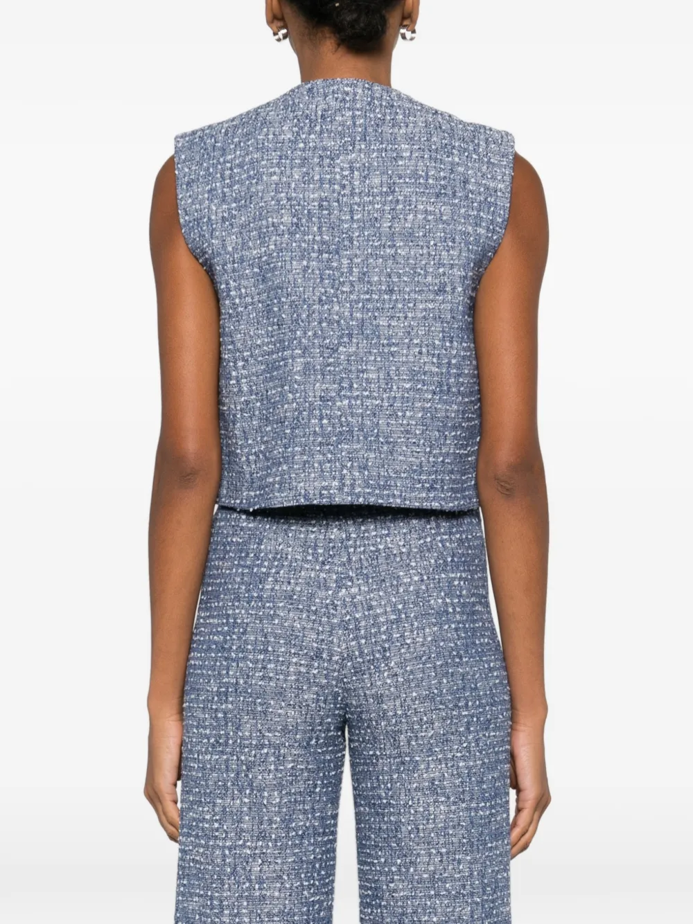 Maje Tweed mouwloze top met knopen Blauw