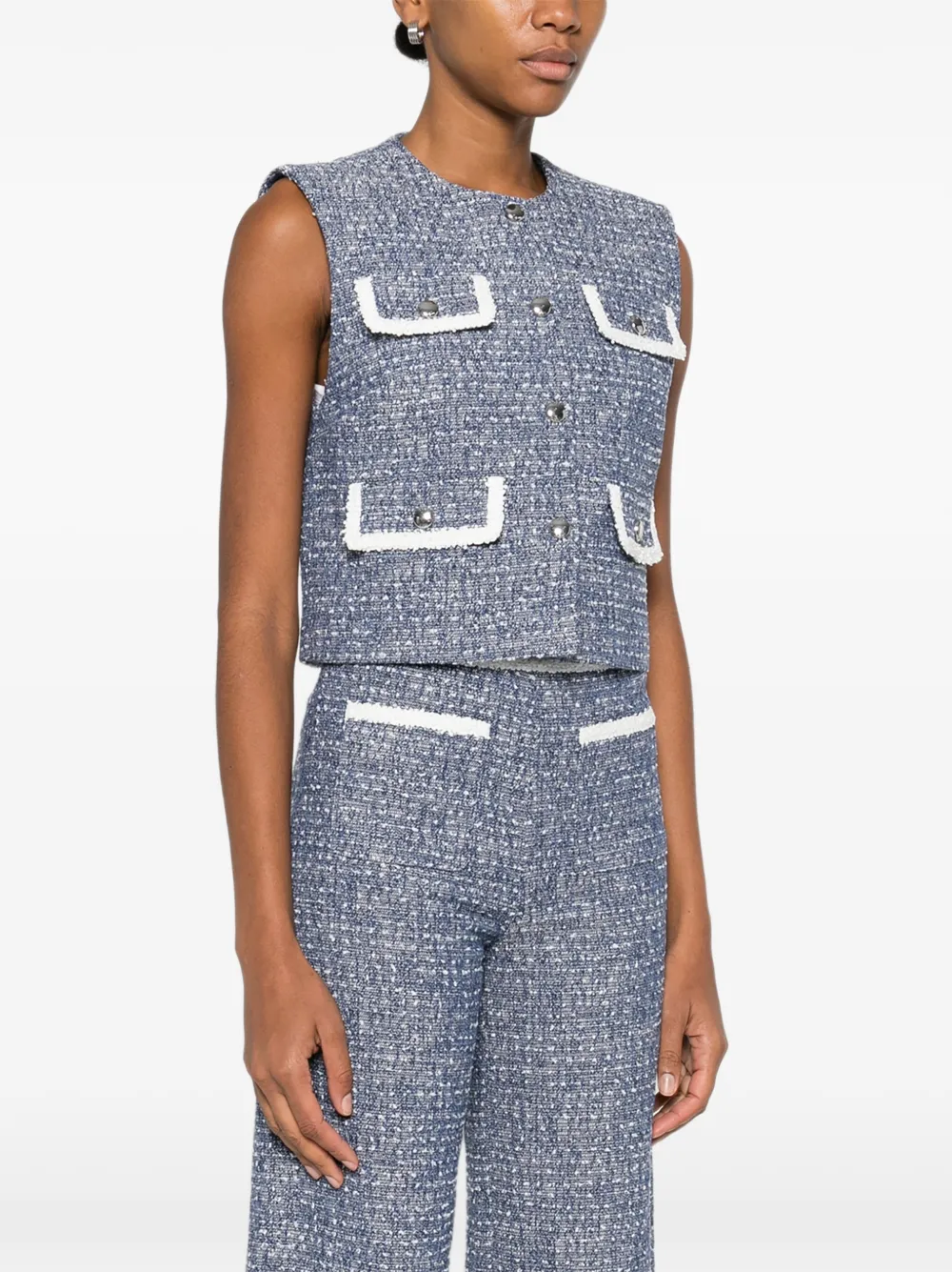  Maje Button-front Sleeveless Tweed Top - Blue 