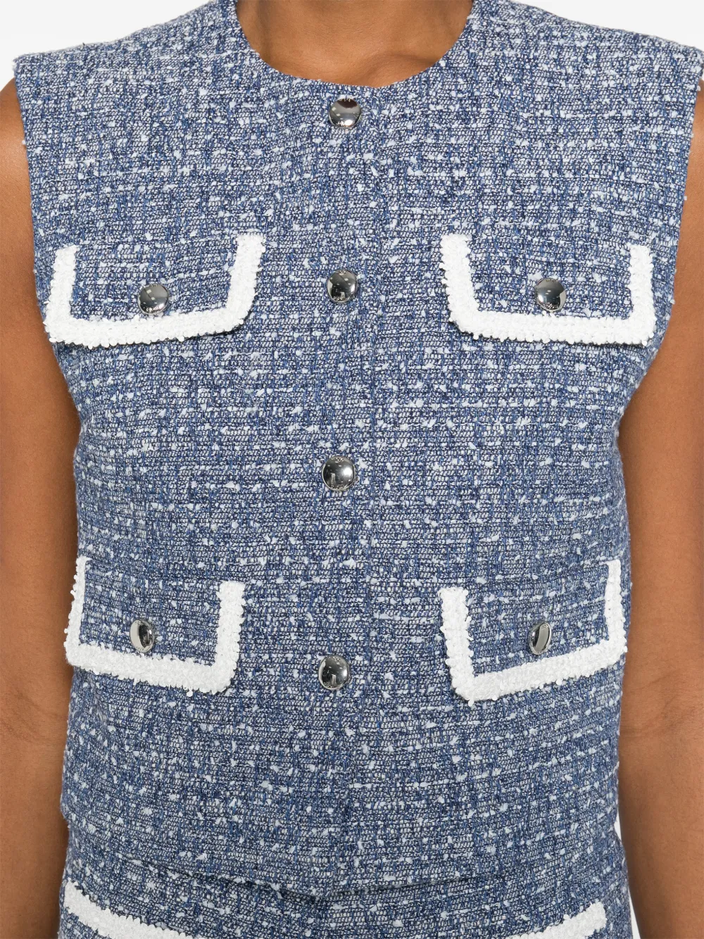 Maje Tweed mouwloze top met knopen Blauw