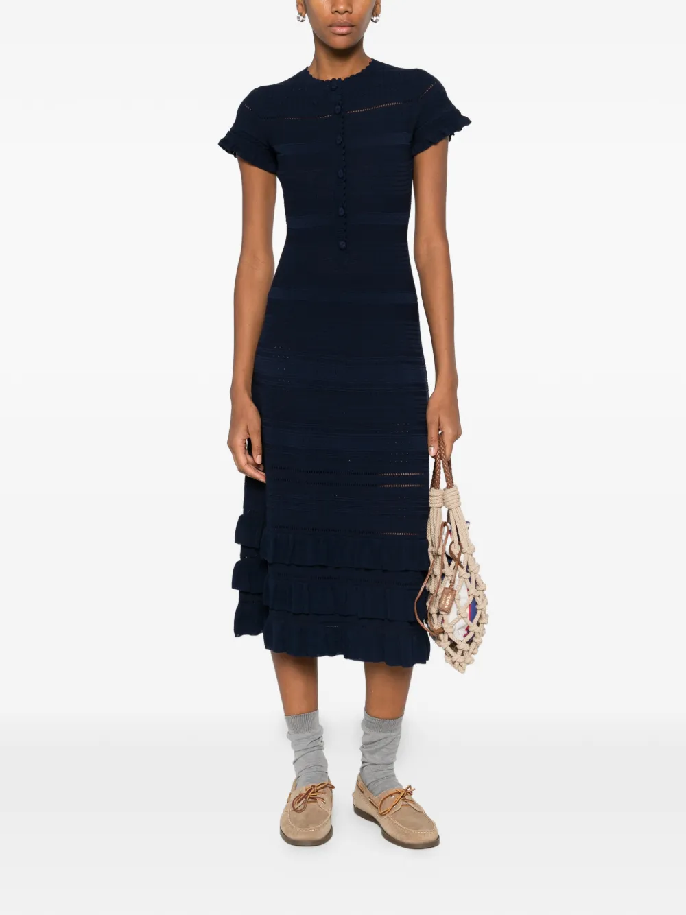 Maje Gebreide midi-jurk met korte mouwen - Blauw