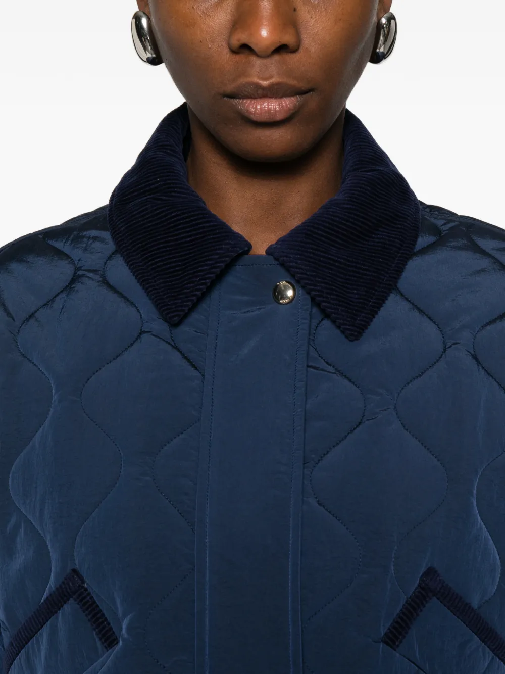 Maje Gewatteerd jack met fluwelen details Blauw