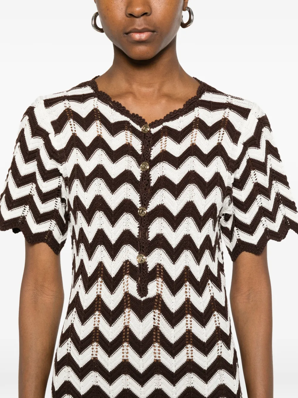 Maje Mini-jurk met chevron-streep en knoop Bruin
