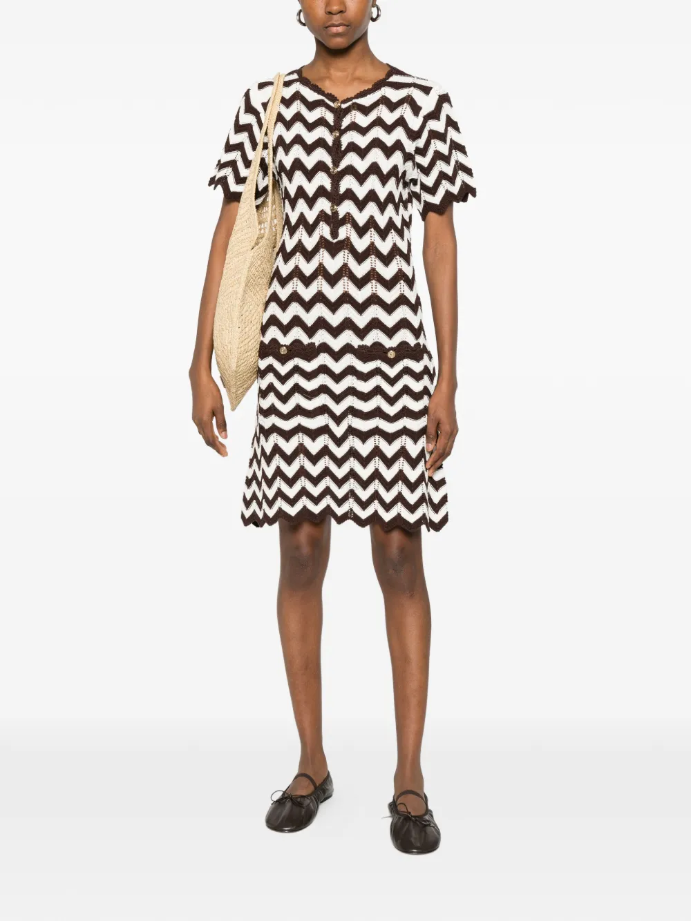  Maje Chevron Button Mini Dress - Brown 