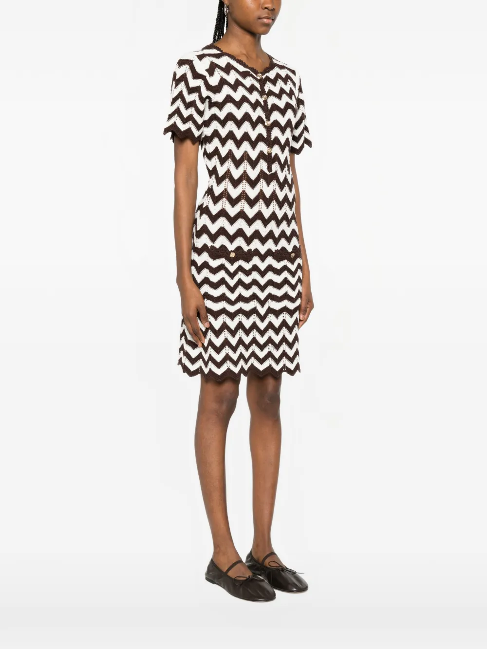  Maje Chevron Button Mini Dress - Brown 