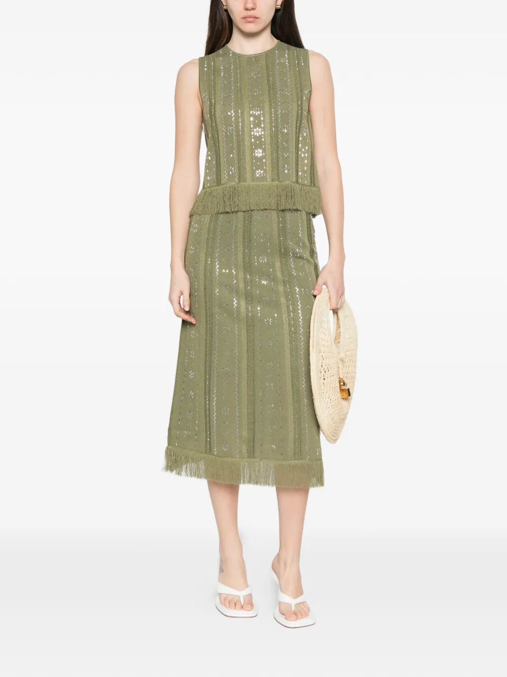  Maje Fringed Floral Top - Green 