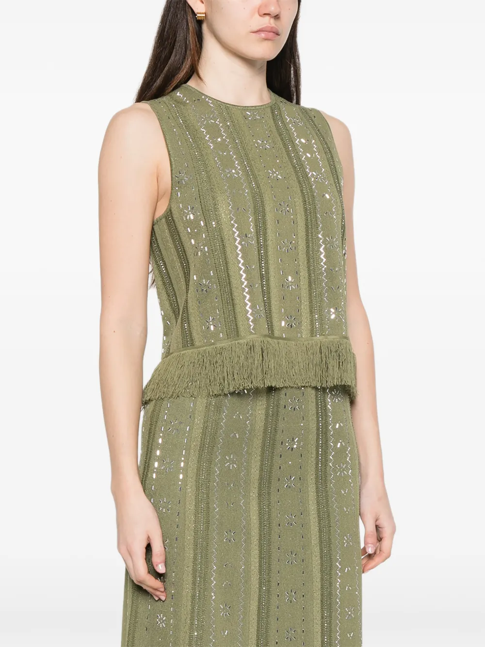  Maje Fringed Floral Top - Green 