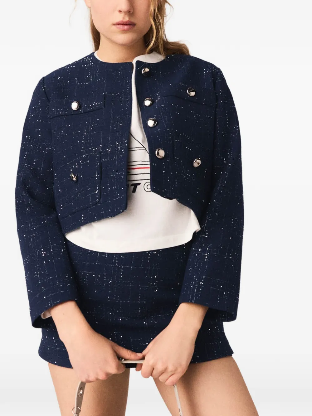 Maje Kort jack met opgestikte zakken Blauw