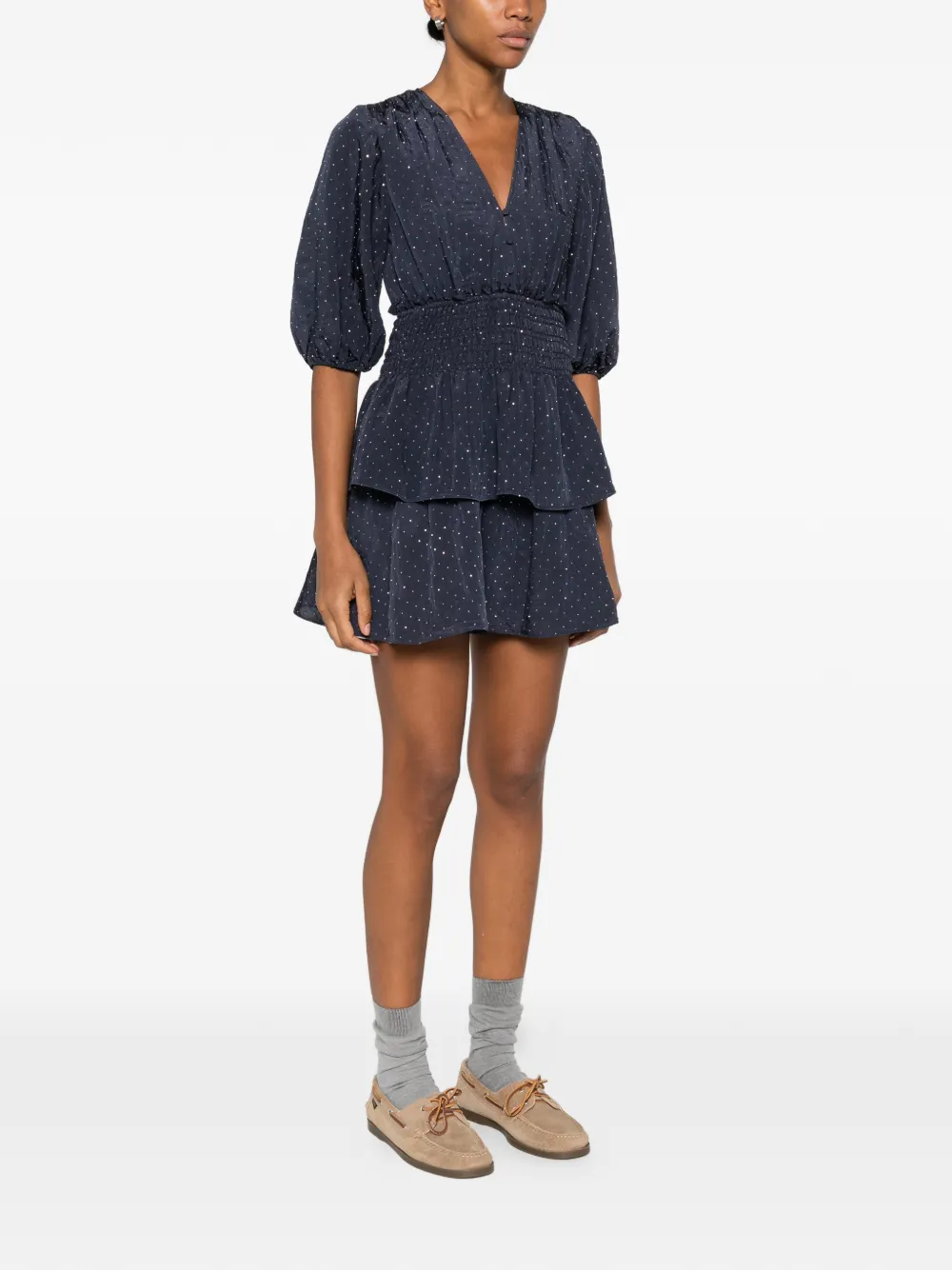 Maje Jurk verfraaid met kristallen en V-hals Blauw