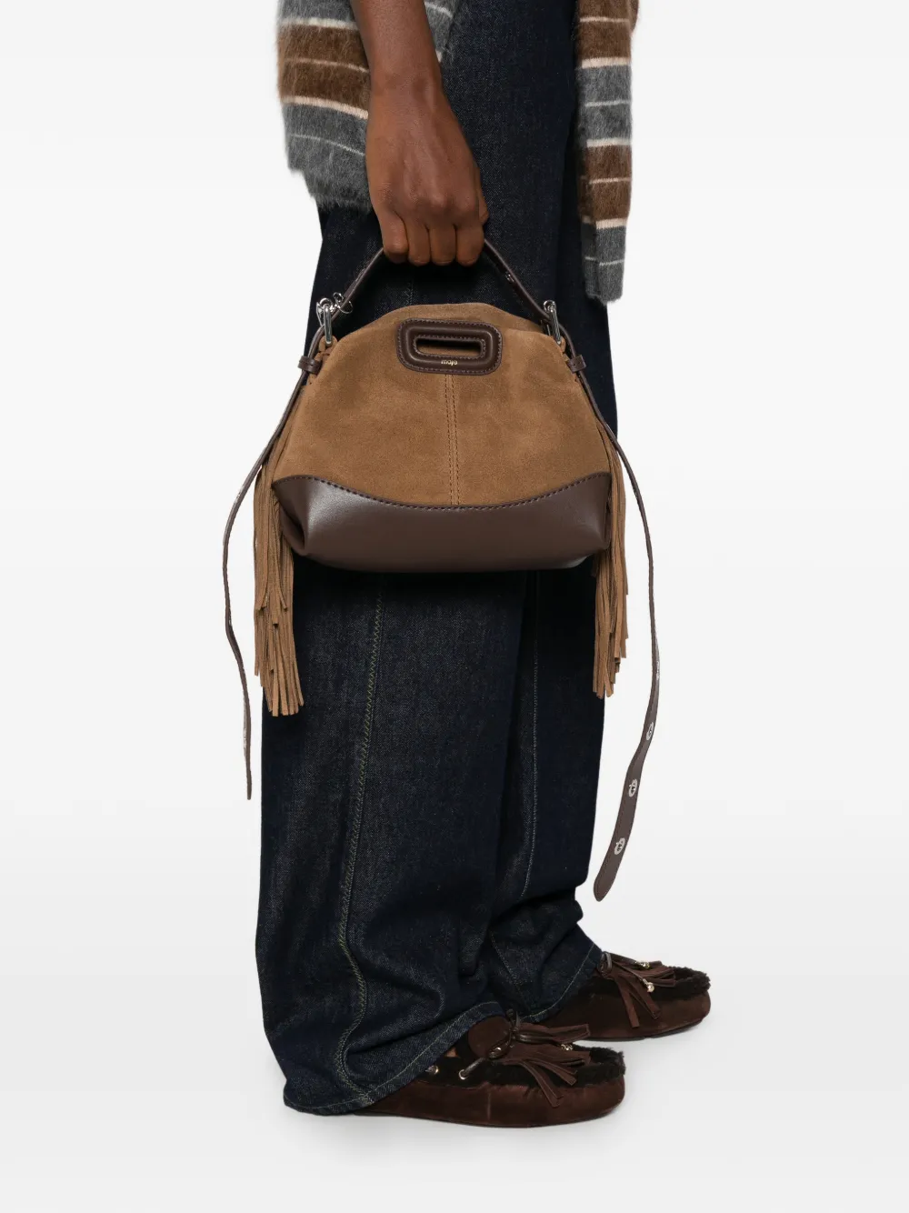 Maje Miss M fringed strap shoulder bag - Bruin