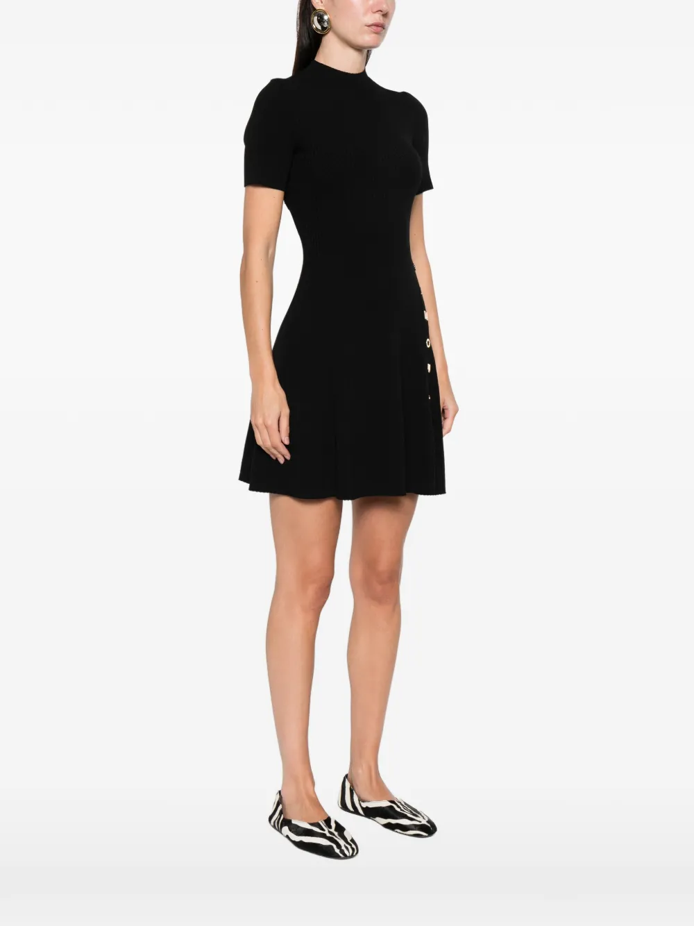 Button-Ribbed Knitted Mini Dress