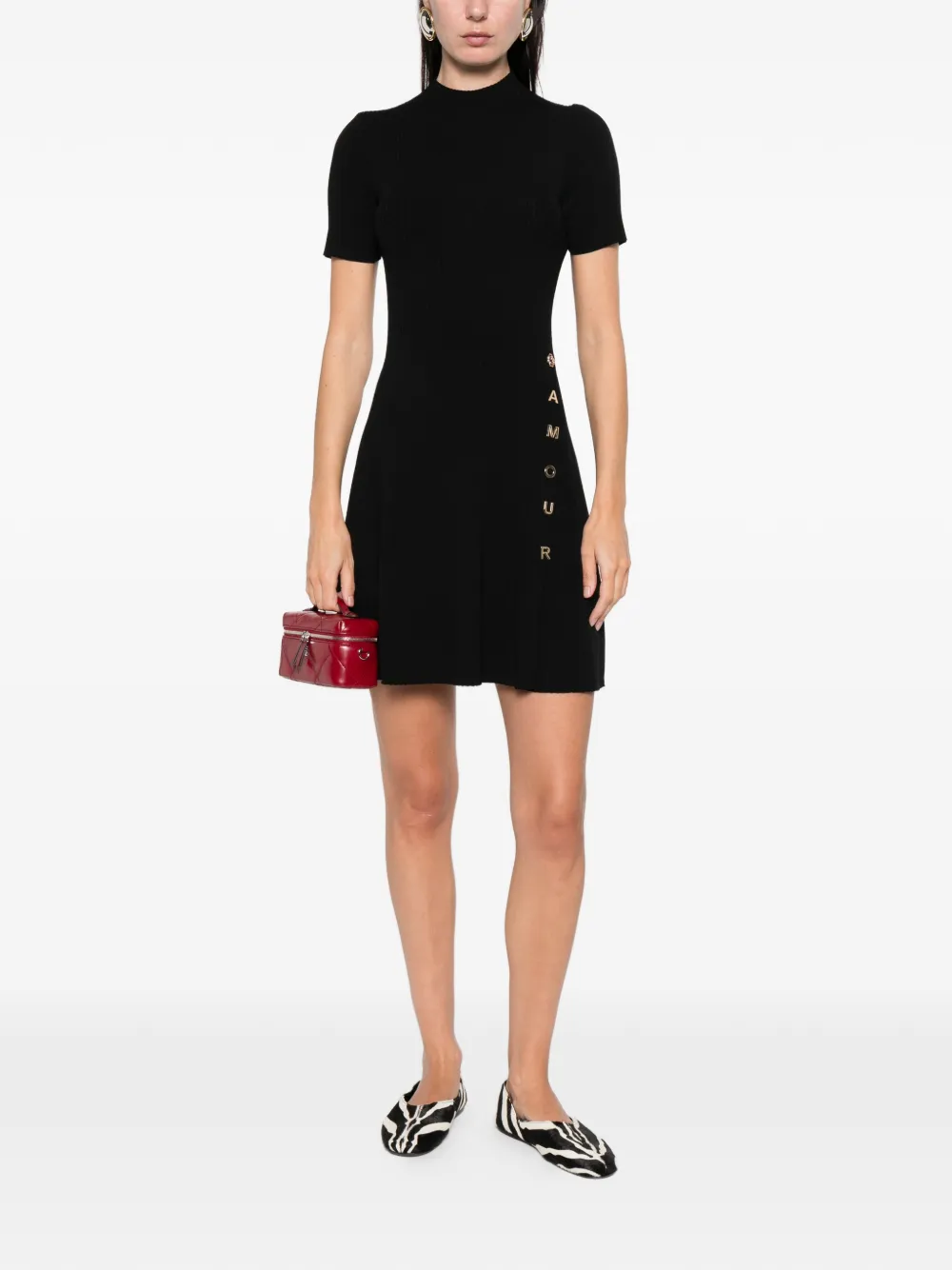 Maje Ribgebreide mini-jurk met knopen - Zwart