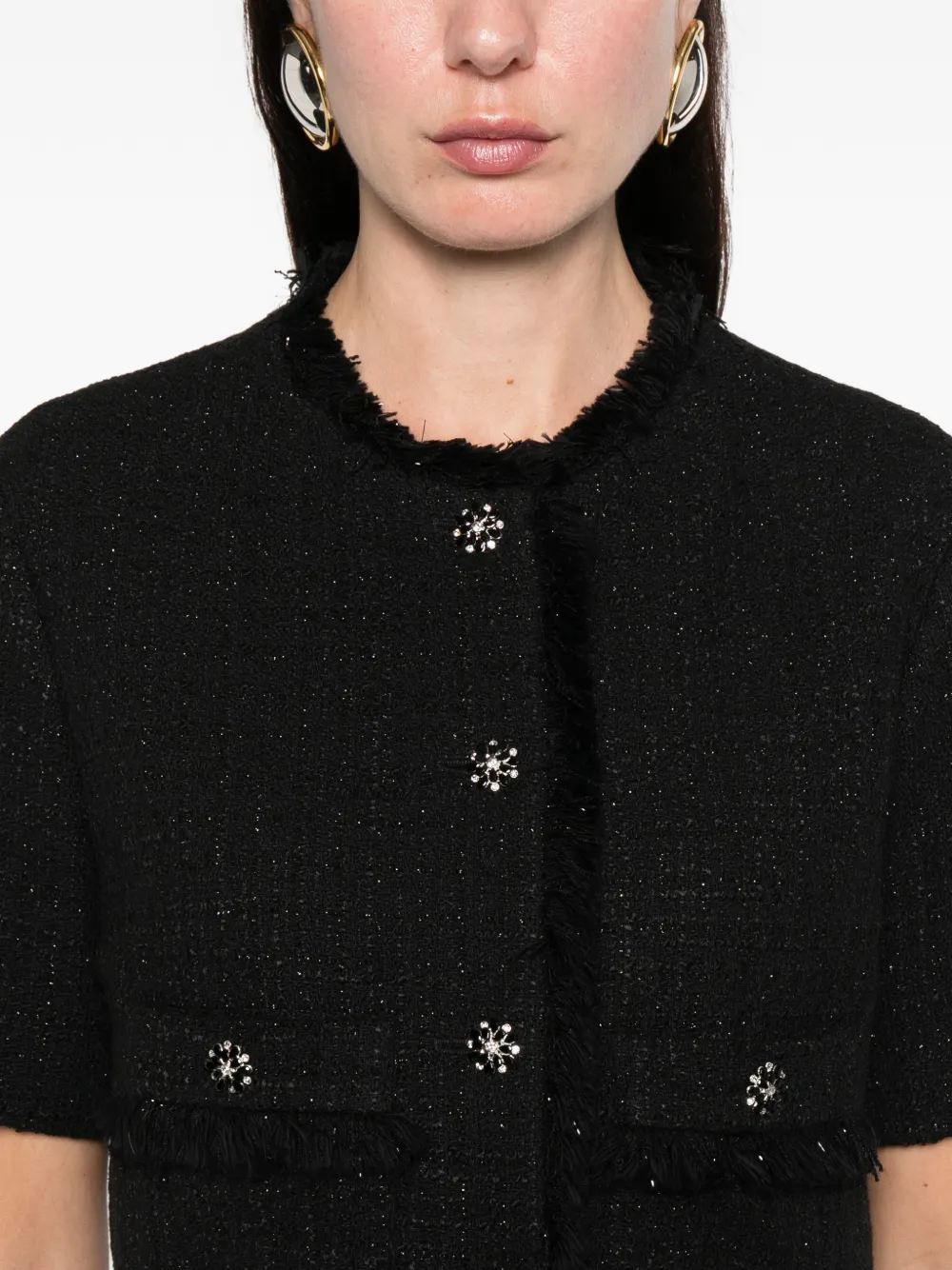 Maje Glanzend tweed jack Zwart