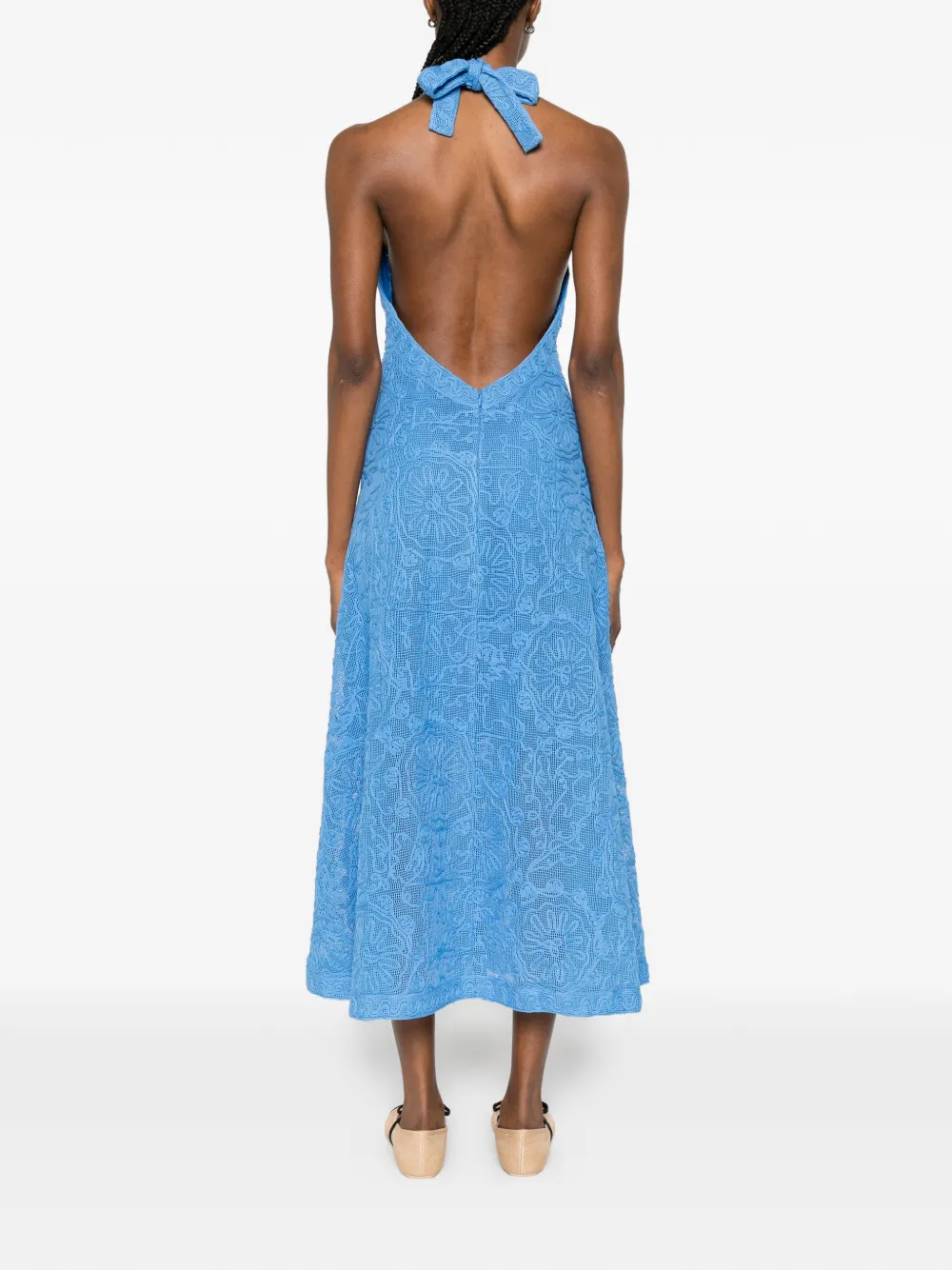 Maje Midi-jurk met open rug Blauw