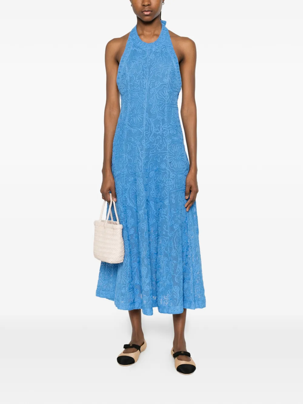 Maje Midi-jurk met open rug Blauw