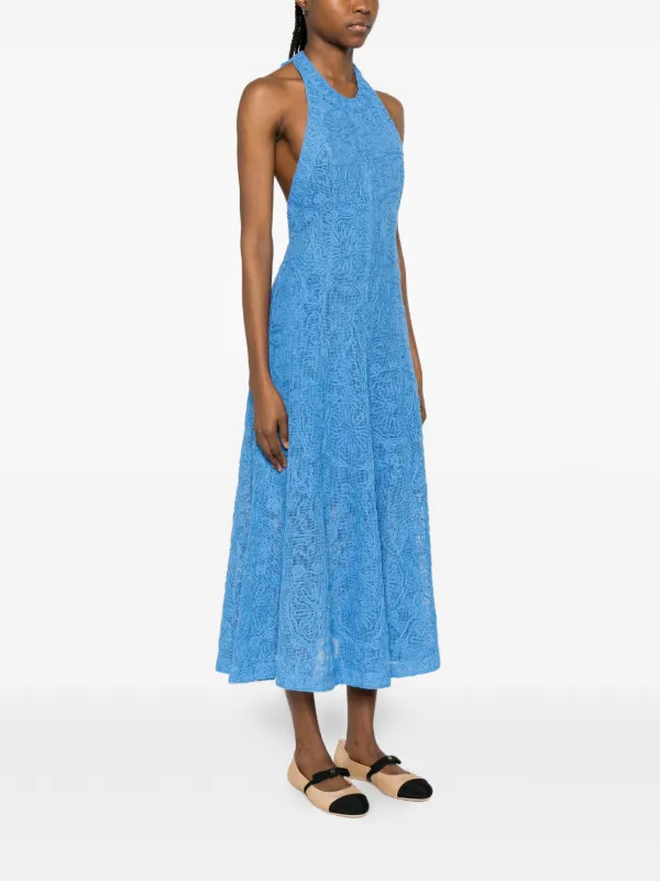 maje blue lace dress Patterned flowing maxi dress Blue For Women