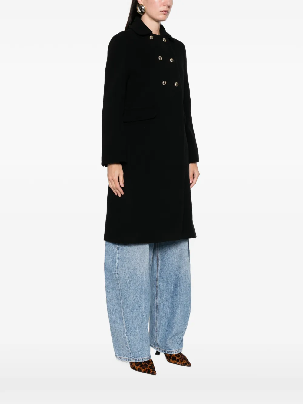  Maje Buttoned Double-breasted Coat - Black 