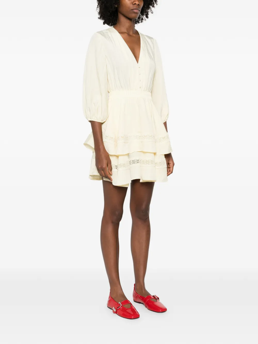  Maje Ruffled Tiered Mini Dress - Yellow 
