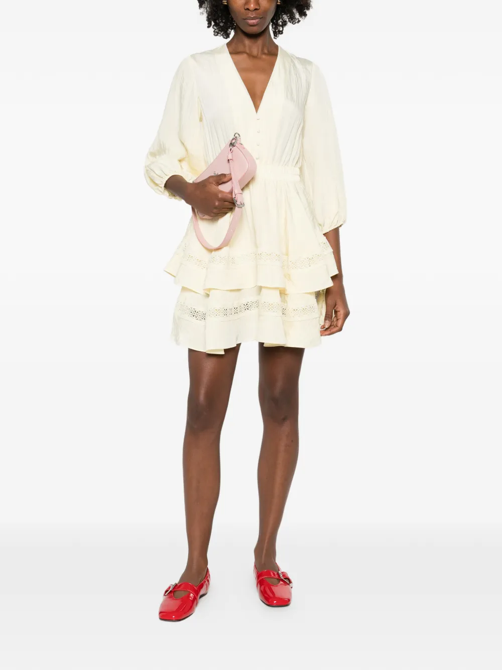  Maje Ruffled Tiered Mini Dress - Yellow 