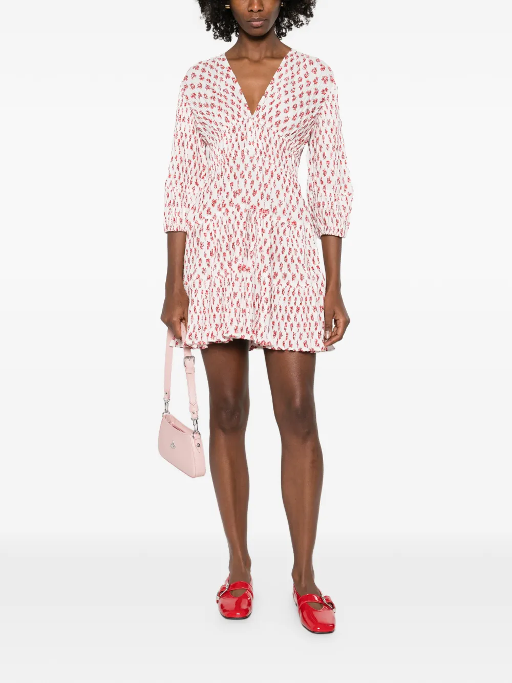 Maje Mini-jurk met V-hals en bloemenprint Wit