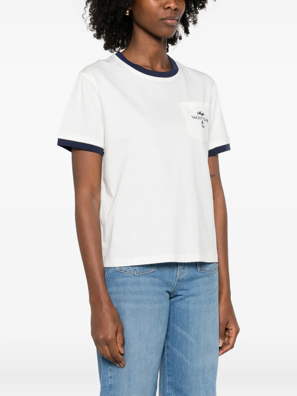  Maje Contrast-trim Graphic T-shirt - White 