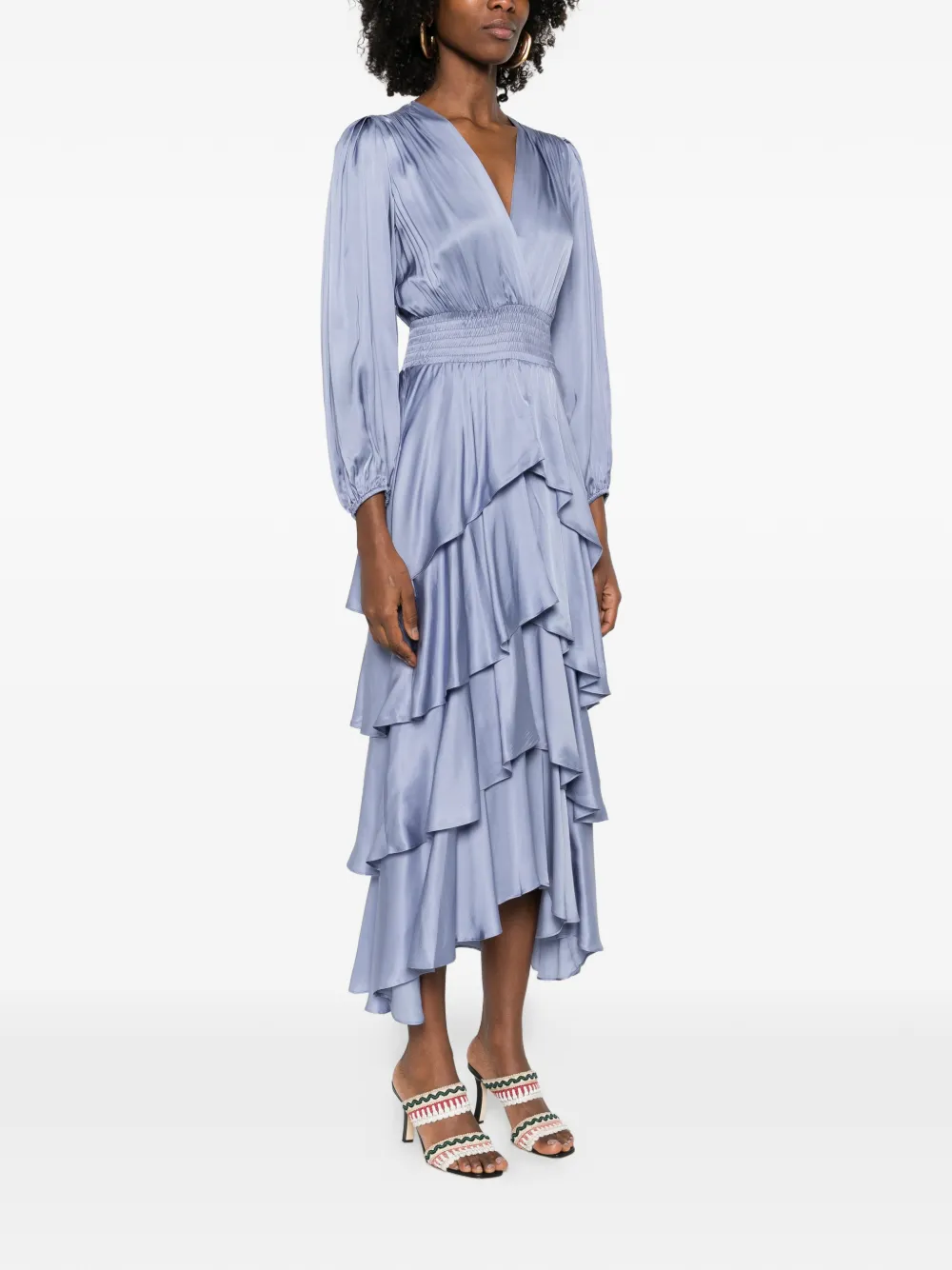 Ruffled V-Neck Midi Dress