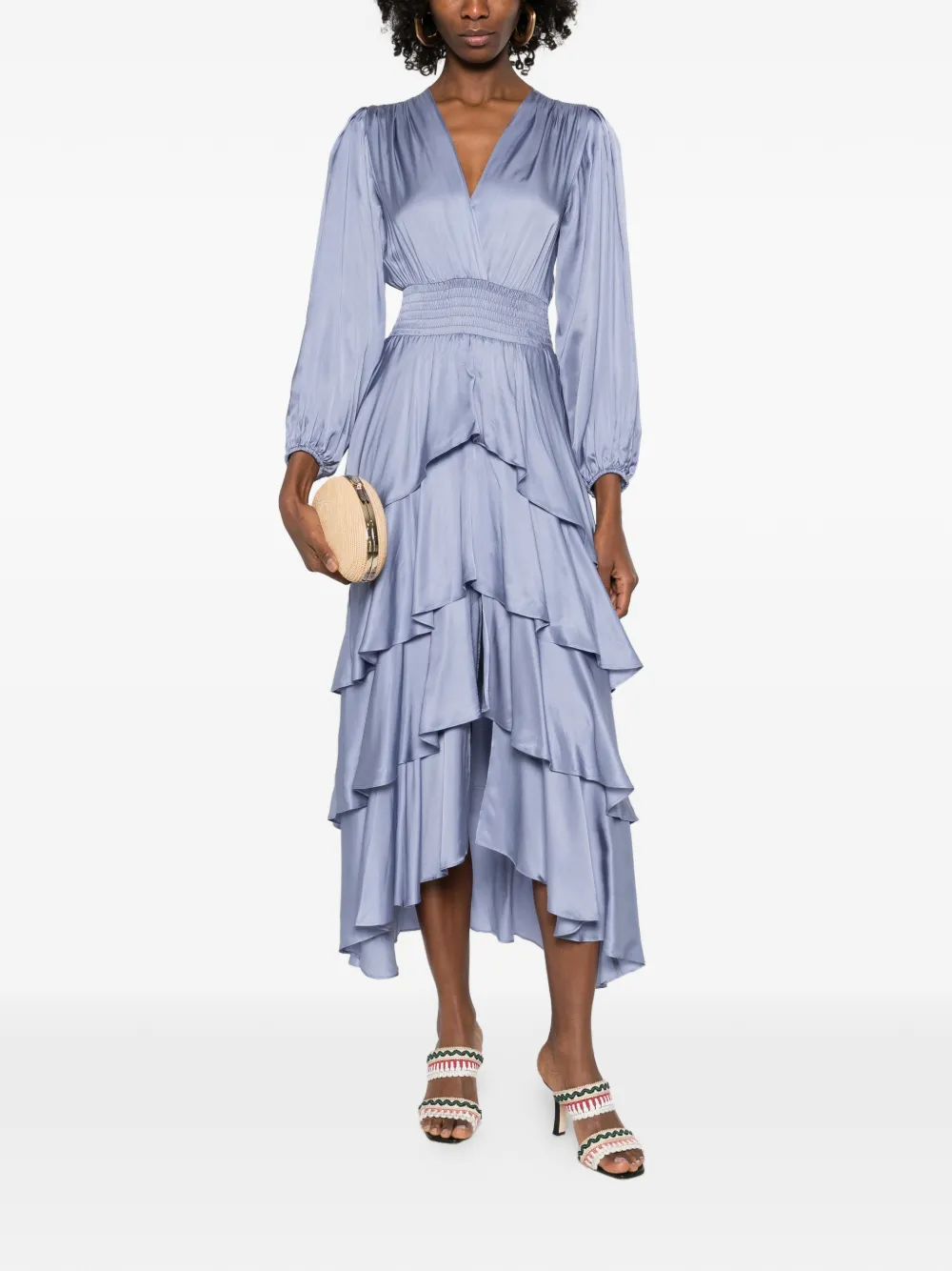 Ruffled V-Neck Midi Dress