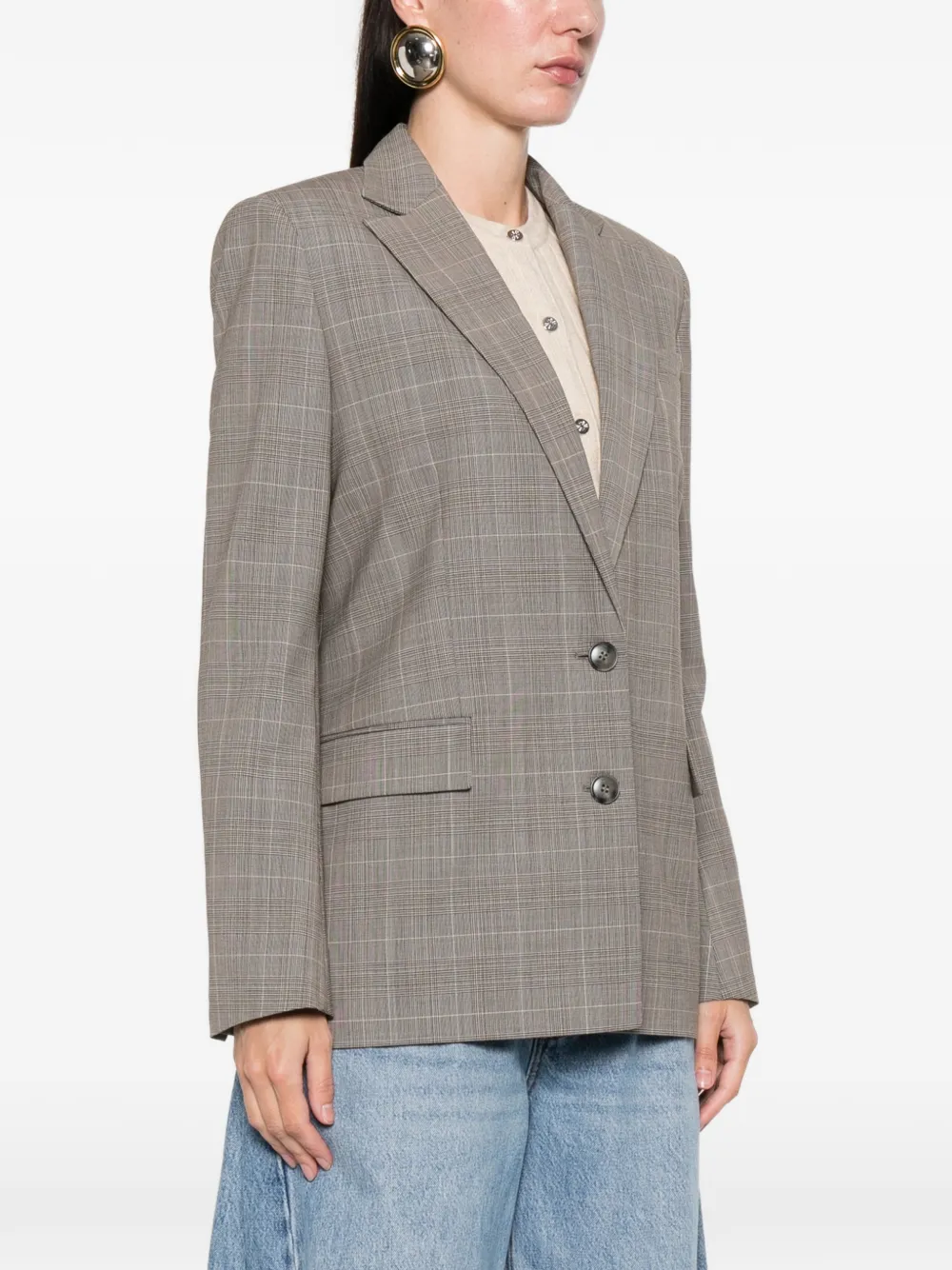  Maje Plaid Button Blazer - Grey 