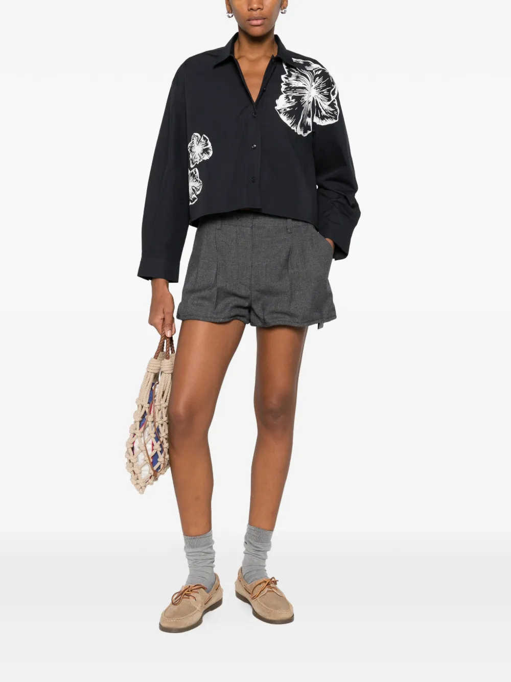 Maje Overhemd met bloemenprint en knopen - Blauw